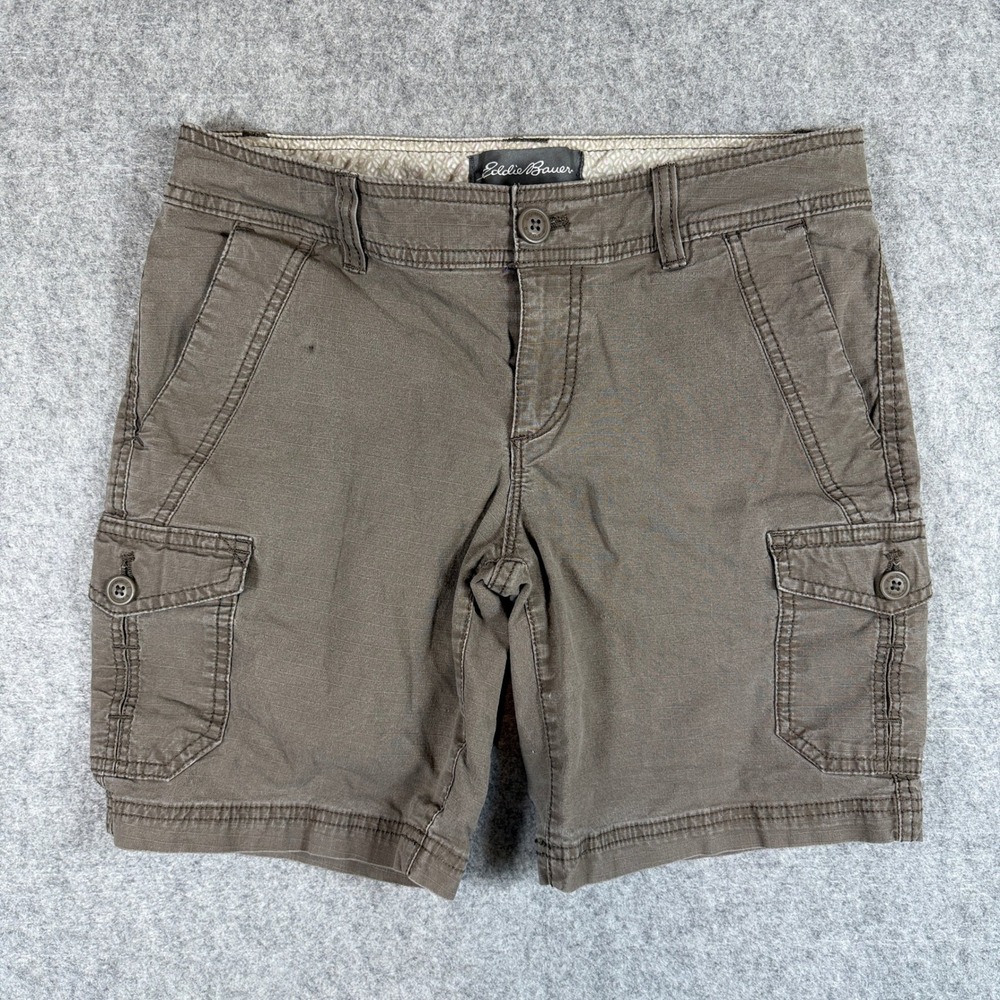 Eddie Bauer Women Cargo Shorts 2 Brown Ripstop Utility Outdoor Hiking